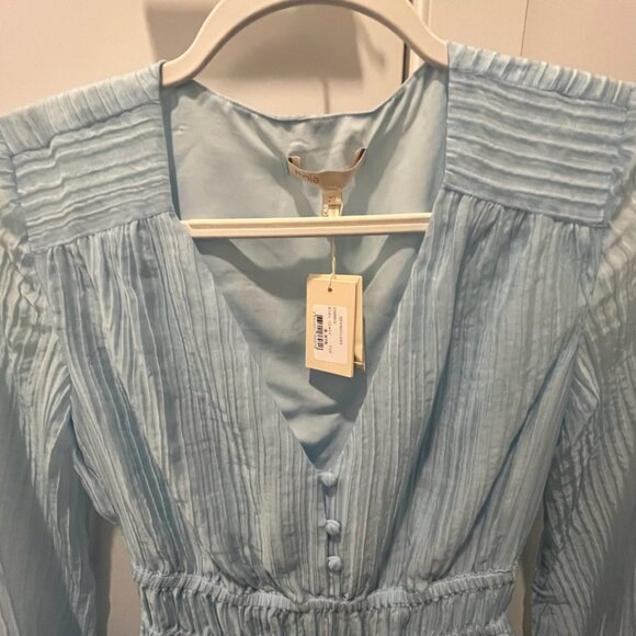 Light Blue Maje Crinkle-effect voile dress with ruffles - Picture 2 of 10